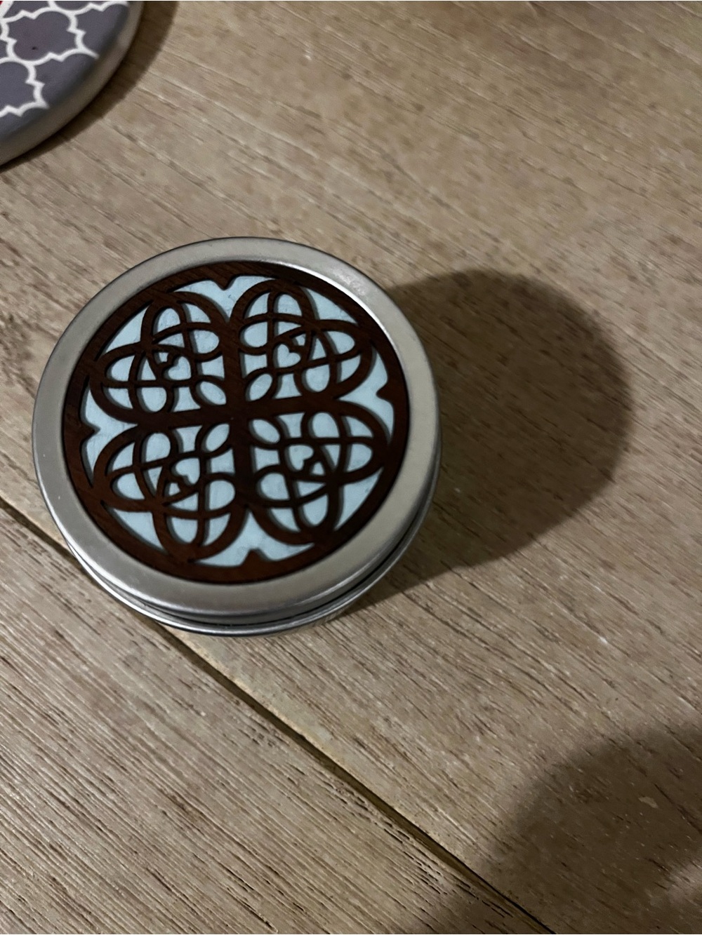 Decorative Silver Tin with Brown Filigree Lid - Home Accents
